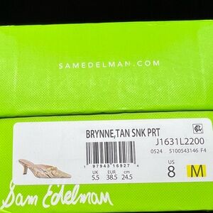 Sam Edelman Brynne Tan Snake Print Mule Heels 8M Kitten Heel Chain NIB
